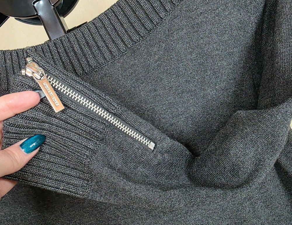 Michael Kors | Dark Gray Sweater Dress | Boatneck | Zip Detail | Medium - Picture 6 of 10